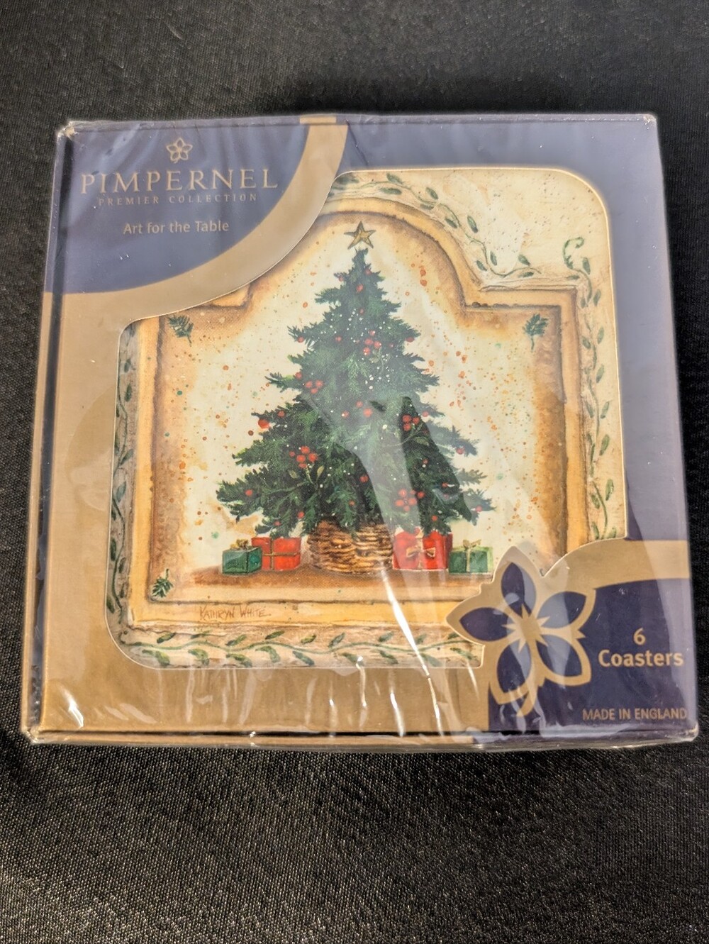 New In Sealed Box Pimpernel coasters Christmas Eve Tree Holiday Lot 6 Coasters